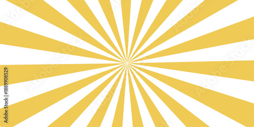 Yellow sunburst background with abstract orange sun rays creates a vintage summer vector illustration featuring a bright sunshine beam pattern and hot star burst design