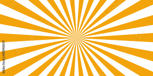 Vibrant orange sunburst background featuring bright yellow sun rays in an abstract vector illustration of a hot summer sunrise with starburst light beams and a sunny star design