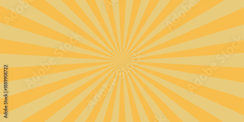 A warm summer design featuring an abstract orange sunburst background with radial yellow rays and a sunny starburst vector illustration that creates a bright sunrise beam effect