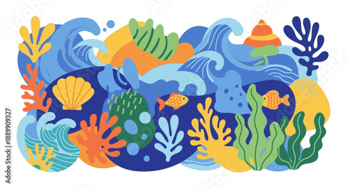 Ocean Life Vector Illustration with Sea Creatures