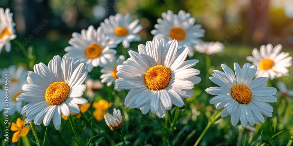 Fototapeta premium Daisy flowers in full bloom in garden under the sunlight