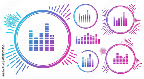 Vibrant equalizer icons set on white background