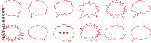 Collection of abstract red line art shapes and designs on white background