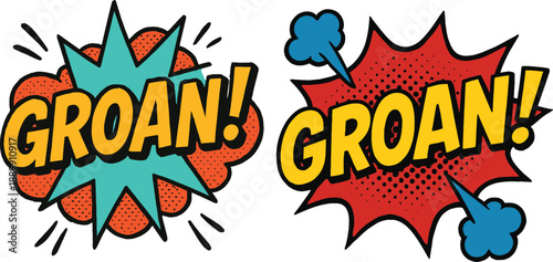 Vector Pop Art Comic Speech Bubble with Groan Text and Explosion Background