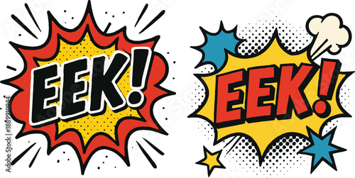 Pop Art Comic Speech Bubble with EEK! Text, Vector Explosion Design Elements for Cartoon and Shock Expression.
