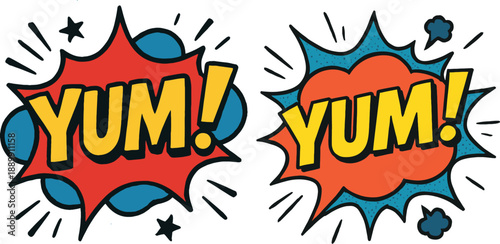 Pop Art Comic Speech Bubble with Yum Text Vector Illustration in Retro Style