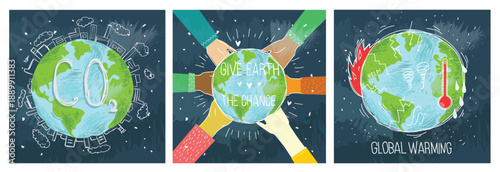 Climate Change and Global Warming Ecology Concepts with Earth and Hands Set