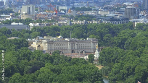 Aerial view of Buckingham Palace on a sunny day in London, UK