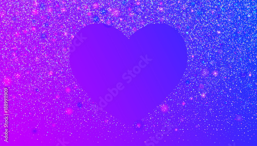 Glitter Confetti In Heart Shape. Rainbow Shiny Sparkles For Carnaval And Party. Blue Valentine And Wedding Background. Holographic Brilliant Light.  Iridescent Glitter Confetti For Love Concept