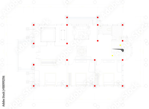 Vector sketch illustration silhouette design architectural engineering drawing site plan layout facade of classic vintage ethnic luxury multi-storey house with interior and size scale 