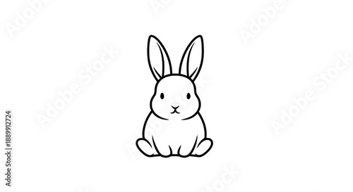 Cute rabbit sitting upright looking forward with big ears on white background