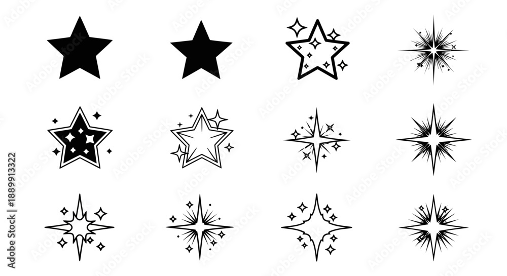 Obraz premium Collection of diverse star icons, each capturing a unique essence of cosmic luminescence and