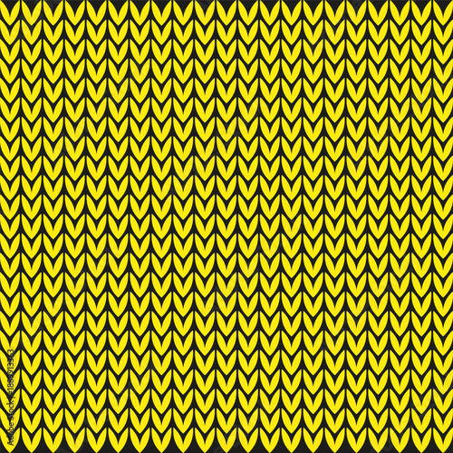 Yellow knitted texture. Black wool Vector. Winter apparel pattern. Warm sweater garment fabric cloth material piece unit.
