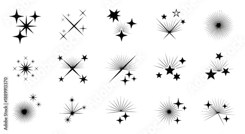 Diverse collection of shining star and sparkle burst vectors for graphic design projects