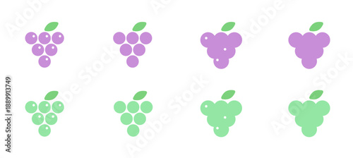 ぶどうとマスカットのフラットなアイコンセット。シンプルなフルーツのイラスト