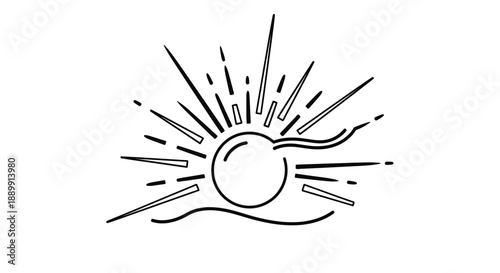 Sunrise over the ocean drawn in bold lines, creating a simple but striking seaside landscape