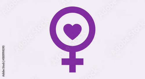 Female Symbol with Heart Icon Isolated on White Background
