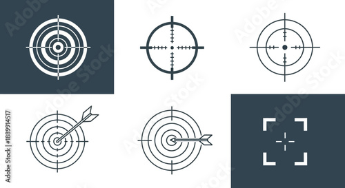 Diverse target icons set for aim precision and focus representing goals and objectives