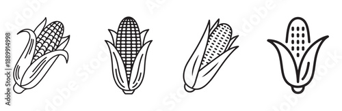 Corn Vector Silhouette Icon, Cob Vector Design, Maize Ear Line Art, Farm Food Illustration.