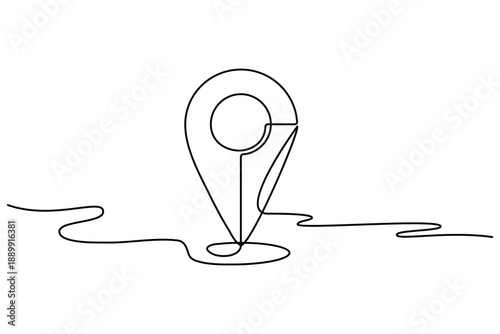 Minimalist vector illustration of a map pin icon created with one continuous black line.