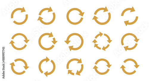 Variations of circular arrows suggesting loop, cycle, rotation, and process flow design elements