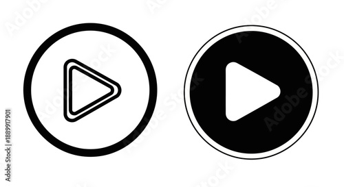Monochrome play button icons in circular frame offering a start action concept idea