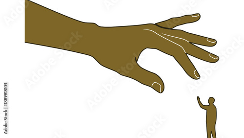 A giant hand reaching down to help a small person