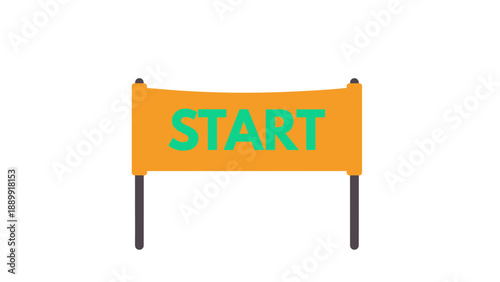 A bright orange start banner on a white background