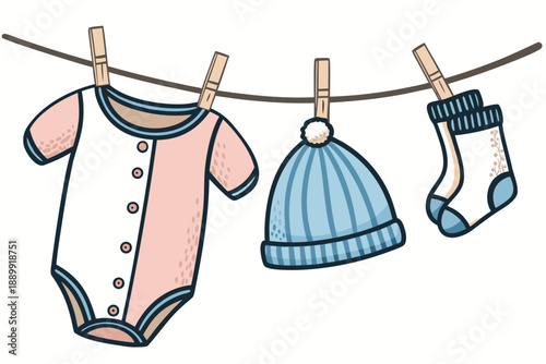 Baby Clothes Line Tiny Outfit Set Illustra