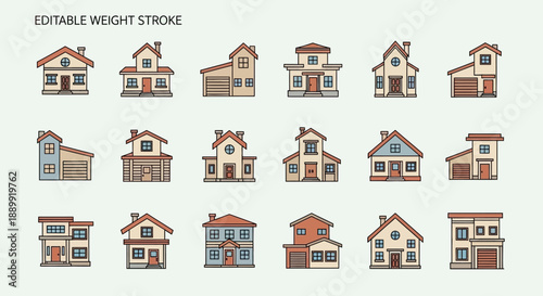 Diverse architectural homes showcase editable stroke weight for design flexibility building concepts