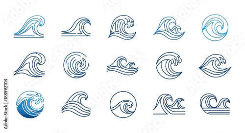 Oceanic motion concepts featuring stylized wave illustrations suitable for graphical applications