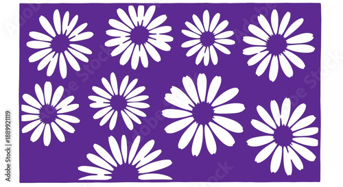 Vibrant Floral Pattern with Daisies on Purple Background, adam work (51).ai Reference, Graphic Design Elements