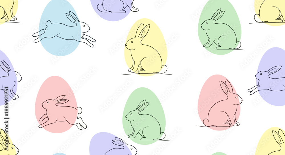 Fototapeta premium Colorful Easter Eggs and Rabbits Pattern Illustration