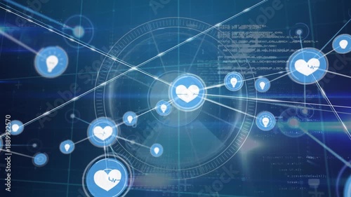 Wallpaper Mural Animation of network of connections with icons over data processing Torontodigital.ca