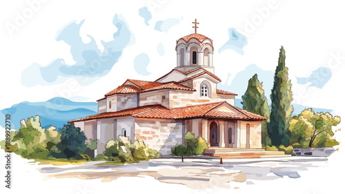 Saint John at Kaneo. Saint John at Kaneo watercolor vector illustration
