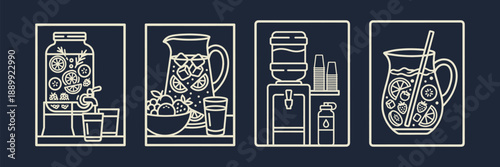 Hydration and Refreshment Drinks Vector Icon Set