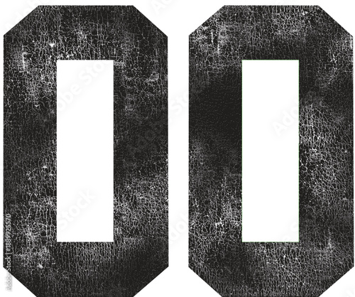 Grungy athletic number double zero in black with a textured worn effect