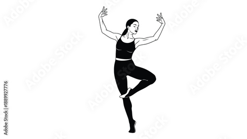 Professional female contemporary dancer performing a graceful pose in athletic wear for fitness studio branding and modern wellness industry business resources.