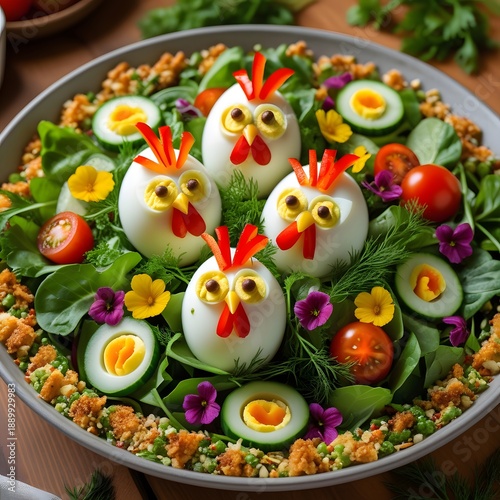 Salad with shrimps, avocado, cherry tomatoes and eggs