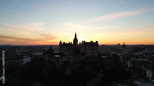 Silhouette of Castle at Sunset Time.