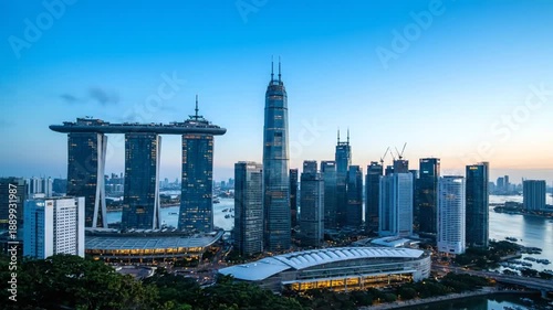 Singapore Cityscape Marina Bay Sands Skyscrapers Sunset.