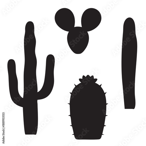 Black cactus silhouette collection and desert plant vector illustrations