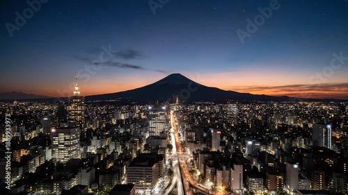 Tokyo Cityscape with Mount Fuji at Different Times.
