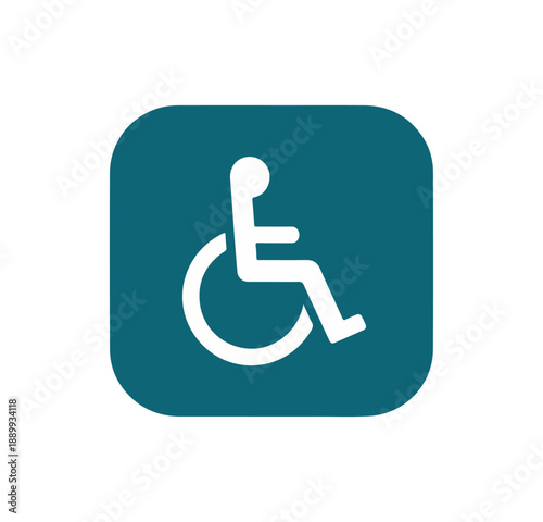 Accessibility icon person in wheelchair on square teal background