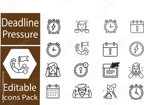 Deadline Pressure and Time Management Stress Icons Set