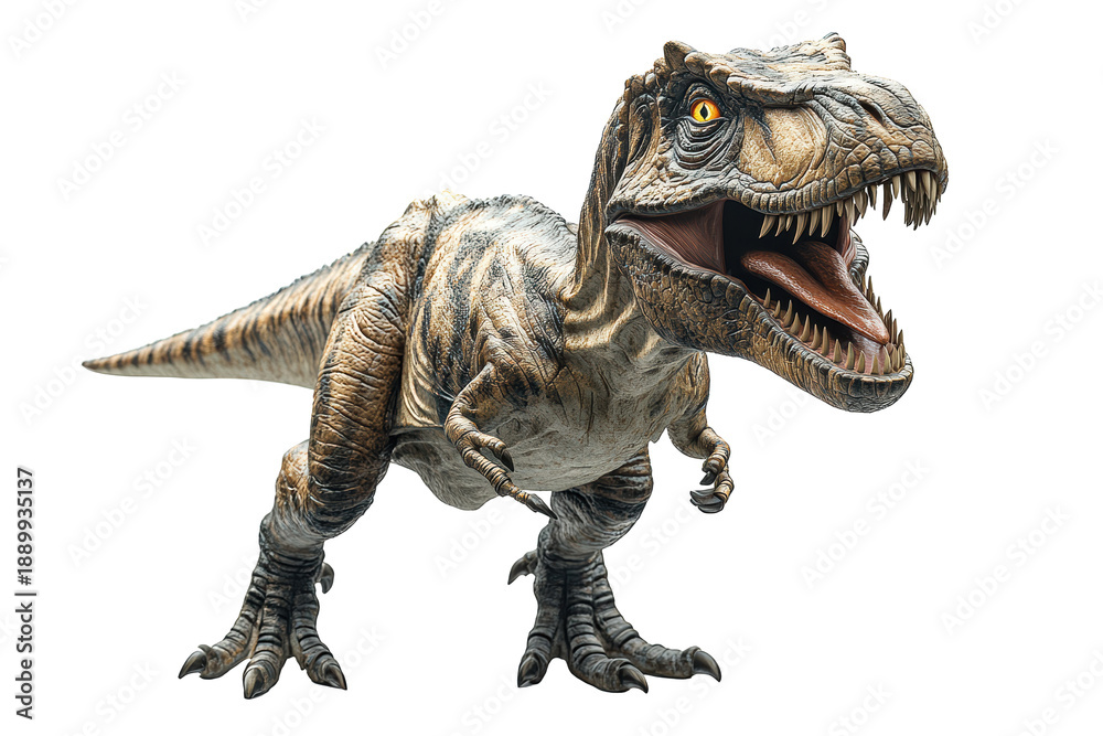 Fototapeta premium Tyrannosaurus rex dinosaur model in a dynamic pose with a transparent background