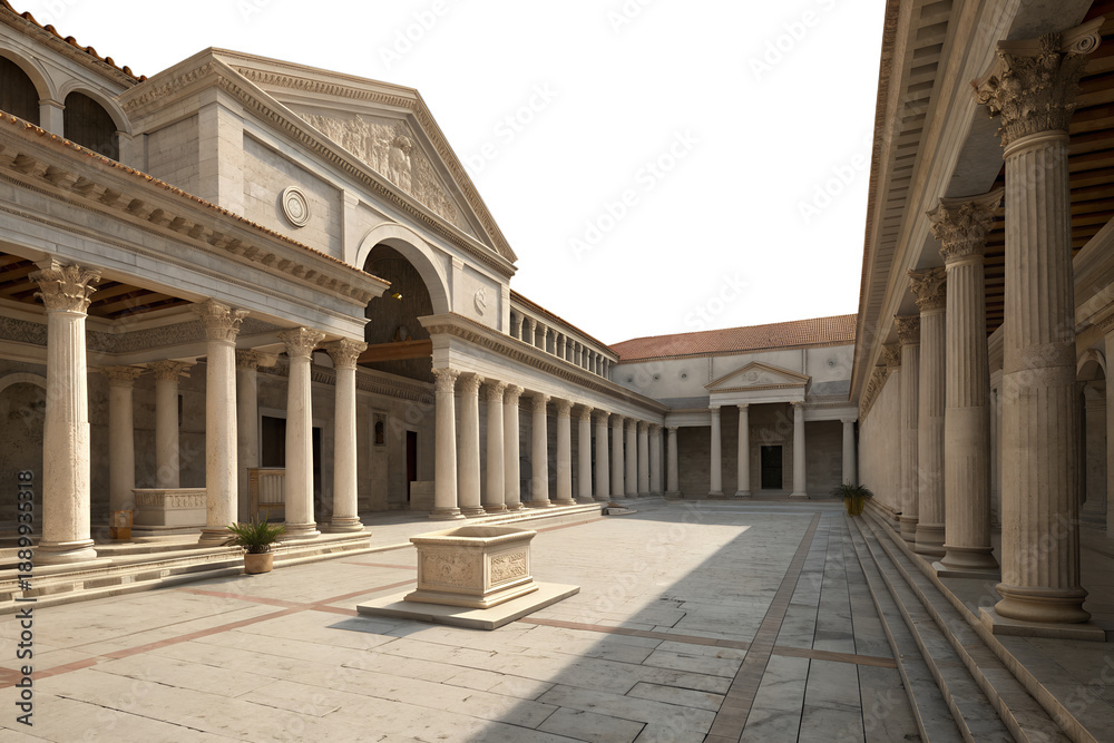 Fototapeta premium classical architecture, stone columns, neoclassical style, symmetrical composition, elegant proportions, realistic lighting, minimal decoration, no people, no text, no logos, commercial stock style