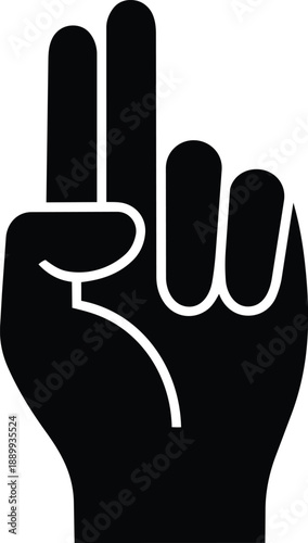 Black silhouette of a hand showing the number two with fingers gesture count
