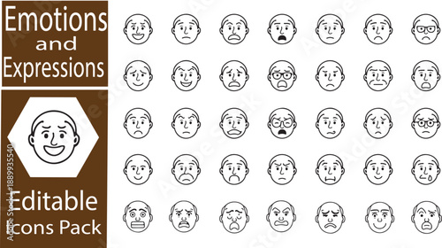 Moods and Feelings Icon Set: Emoticons, Mental Health, and Human Emotion Symbols
