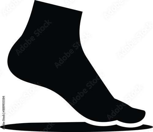 Black silhouette of a human foot with an arch support on white background sole